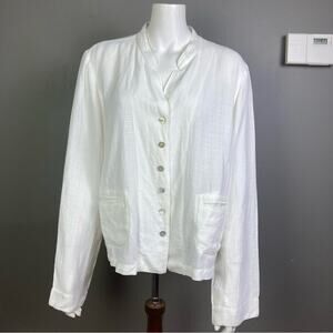 Eileen Fisher linen jacket Large white relaxed Mandarin button up lagenlook